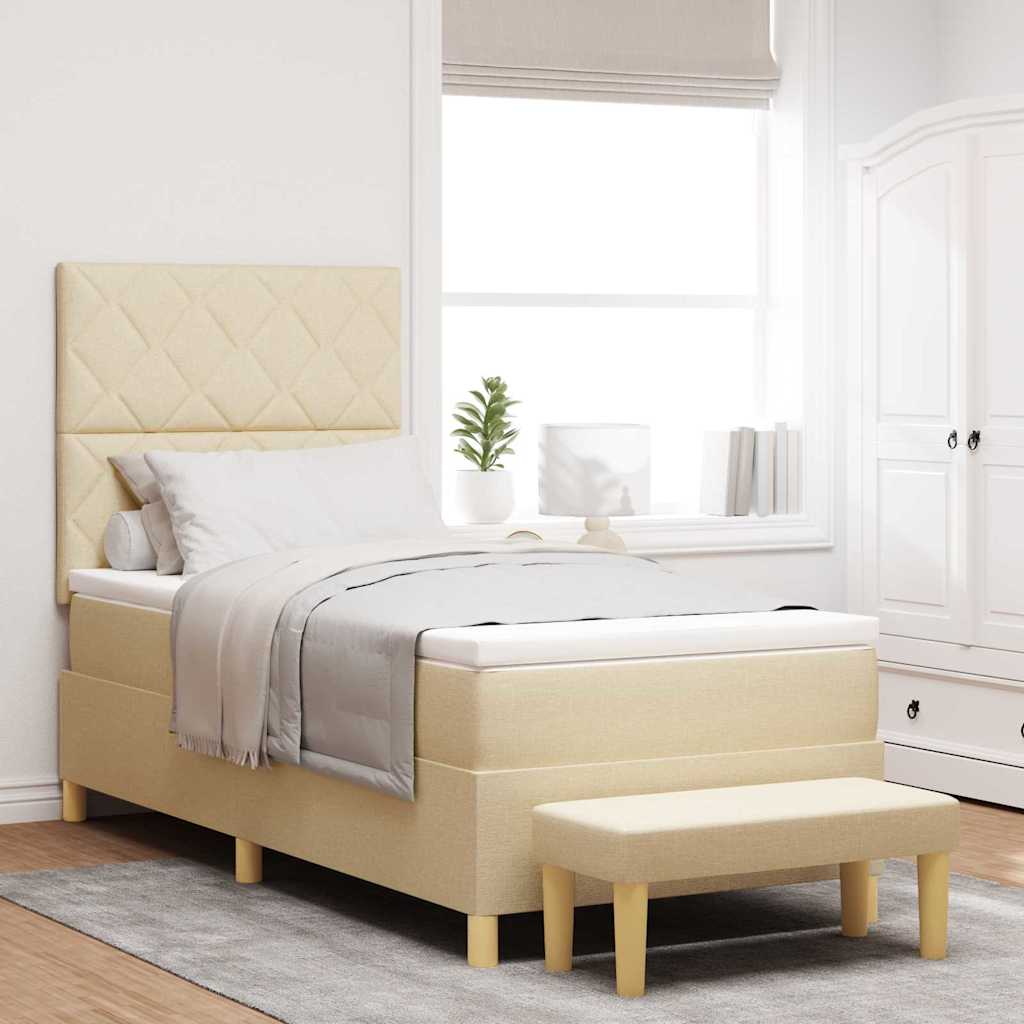 vidaXL Κρεβάτι με ελατήρια με μαξιλάρι Κρεμ 200 x 100 cm ύφασμα