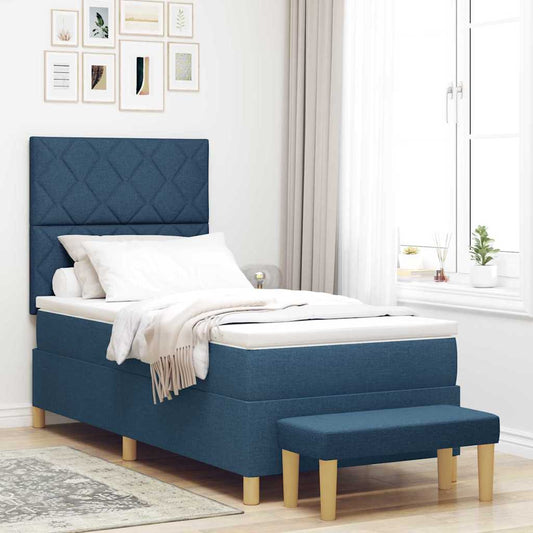 vidaXL Κρεβάτι με ελατήρια με κεφαλάρι Μπλε 200 x 100 cm ύφασμα