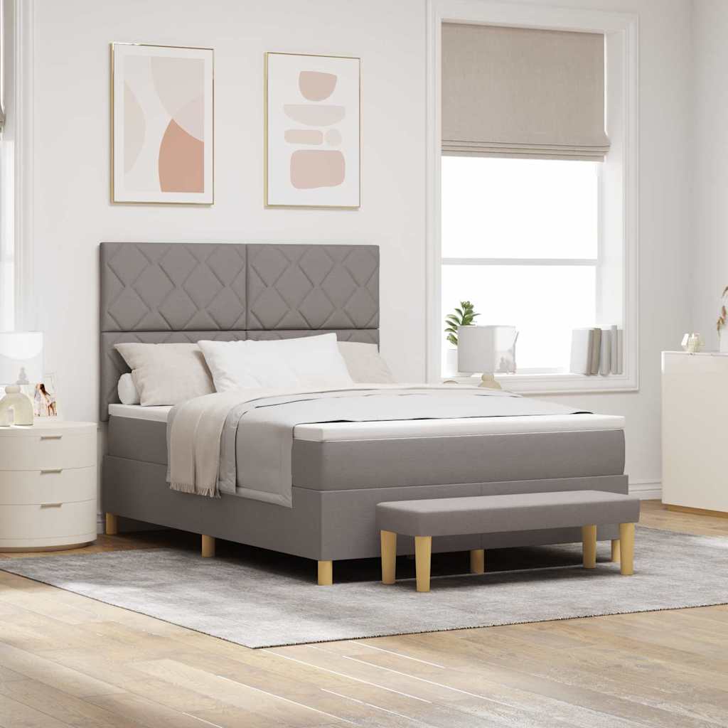 vidaXL Κρεβάτι με ελατήρια με μαξιλάρι Taupe 140 x 190 cm ύφασμα