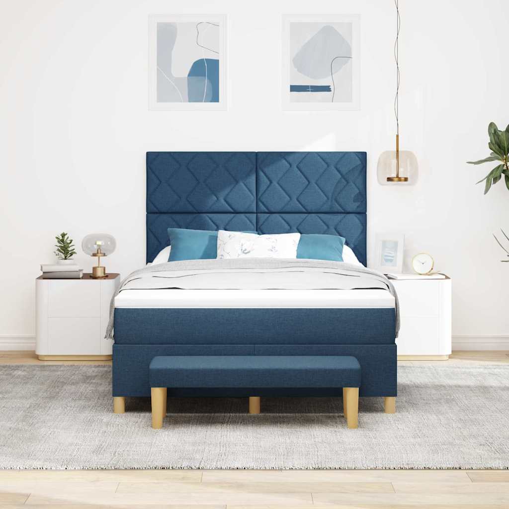 vidaXL Κρεβάτι με ελατήρια με μαξιλάρι Μπλε 190 x 140 εκατοστά ύφασμα