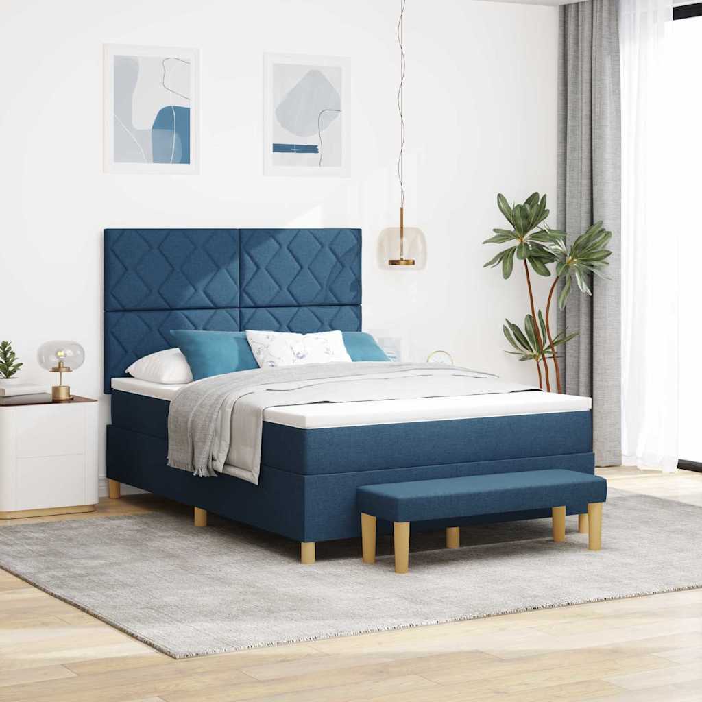 vidaXL Κρεβάτι με ελατήρια με μαξιλάρι Μπλε 200 x 140 cm ύφασμα