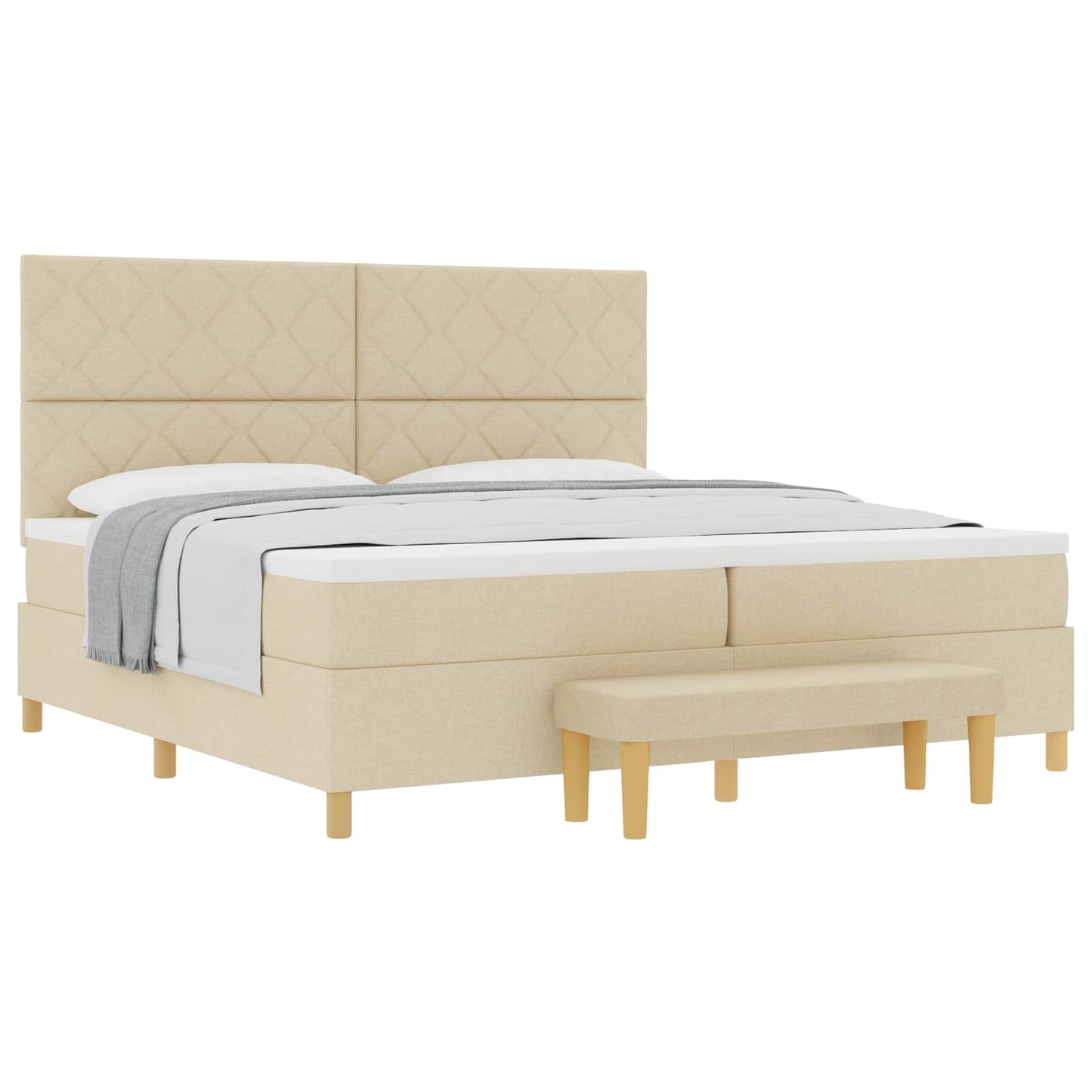 vidaXL Κρεβάτι με ελατήρια με κεφαλάρι Κρεμ 200 x 200 cm ύφασμα