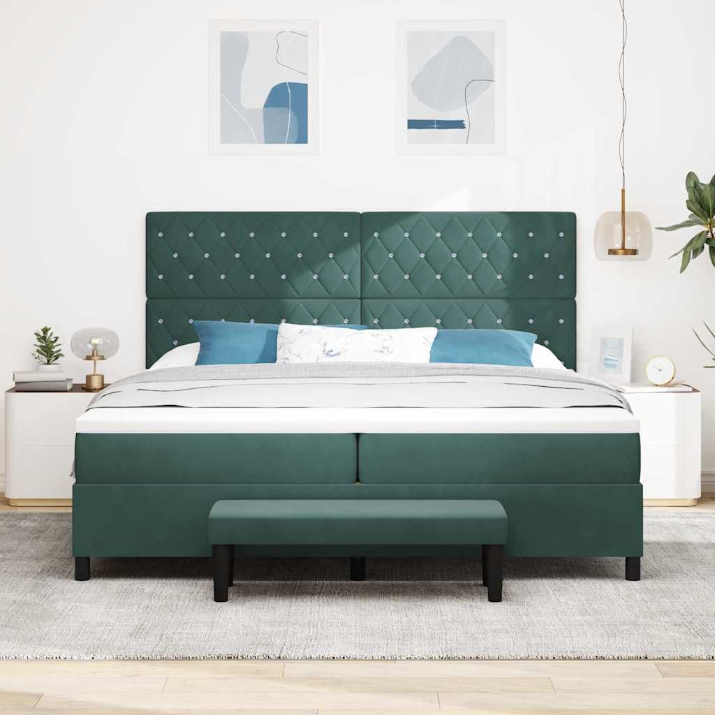 vidaXL Κρεβάτι με ελατήρια Σκούρο πράσινο 200 x 200 cm Βελούδο
