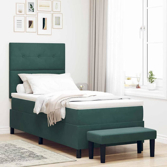 vidaXL Κρεβάτι με ελατήρια Σκούρο πράσινο 190 x 90 cm Βελούδο