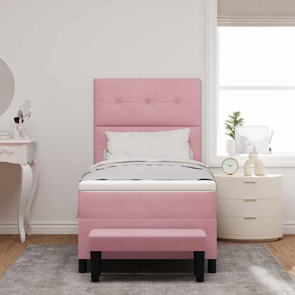 vidaXL Κρεβάτι με ελατήρια με μαξιλάρι Ροζ 190 x 90 cm Βελούδο