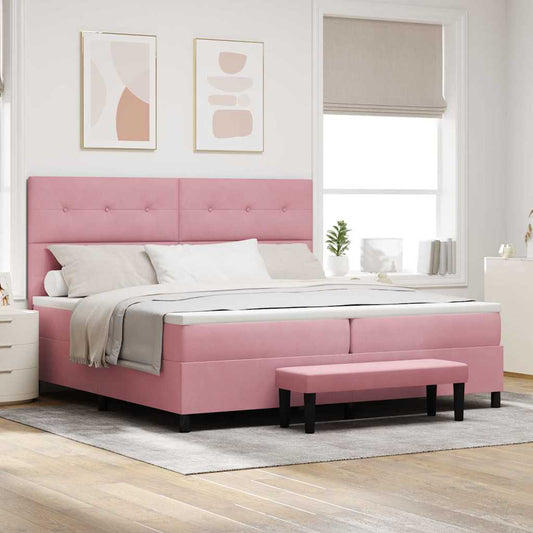vidaXL Κρεβάτι με ελατήρια με κεφαλάρι Ροζ 200 x 200 cm Βελούδο