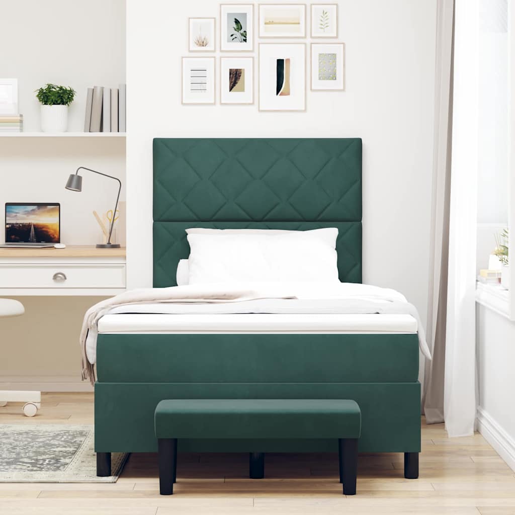 vidaXL Κρεβάτι με ελατήρια Σκούρο Πράσινο 190 x 120 εκατοστά Βελούδο