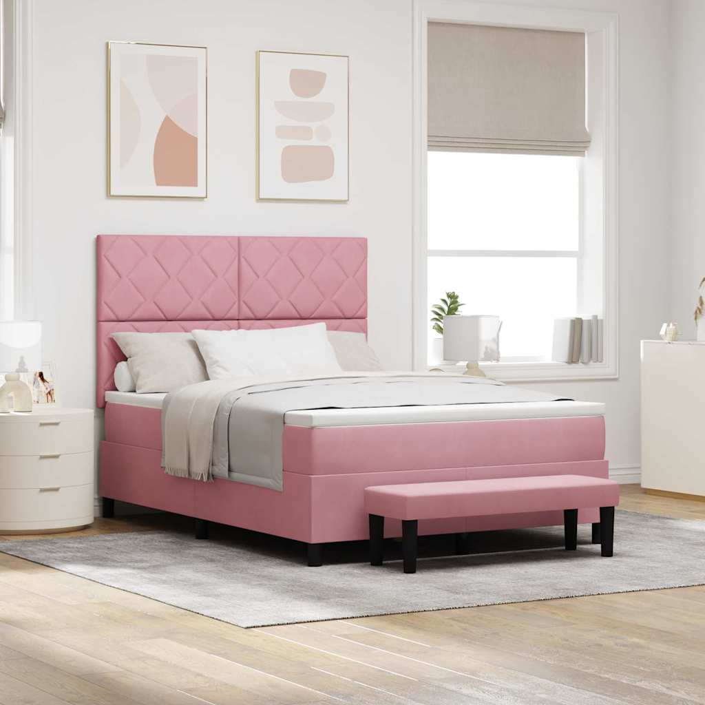 vidaXL Κρεβάτι με ελατήρια με μαξιλάρι Ροζ 200 x 140 cm Βελούδο