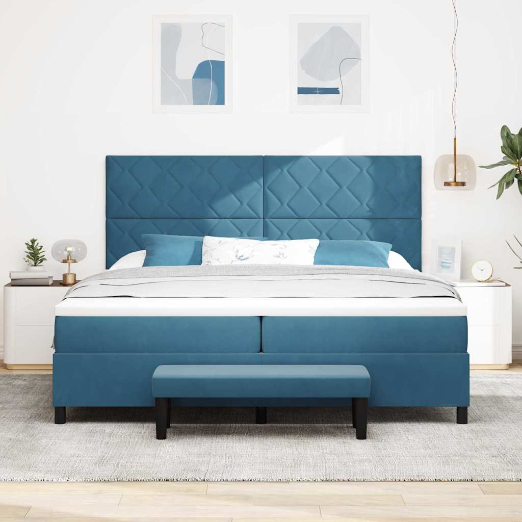 vidaXL Κρεβάτι με ελατήρια Σκούρο Μπλε 200 x 200 cm Βελούδο