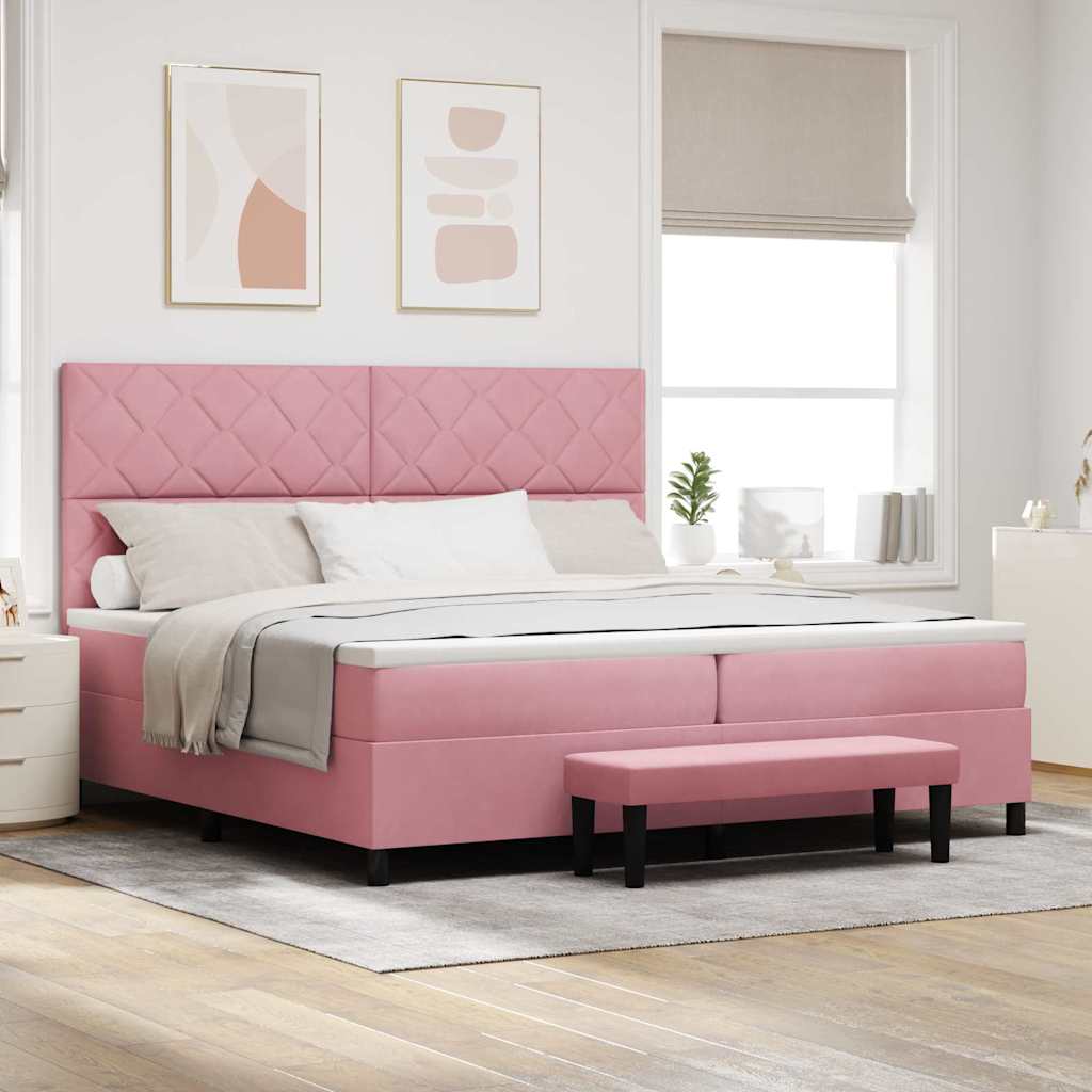 vidaXL Κρεβάτι με ελατήρια με κεφαλάρι Ροζ 200 x 200 cm Βελούδο
