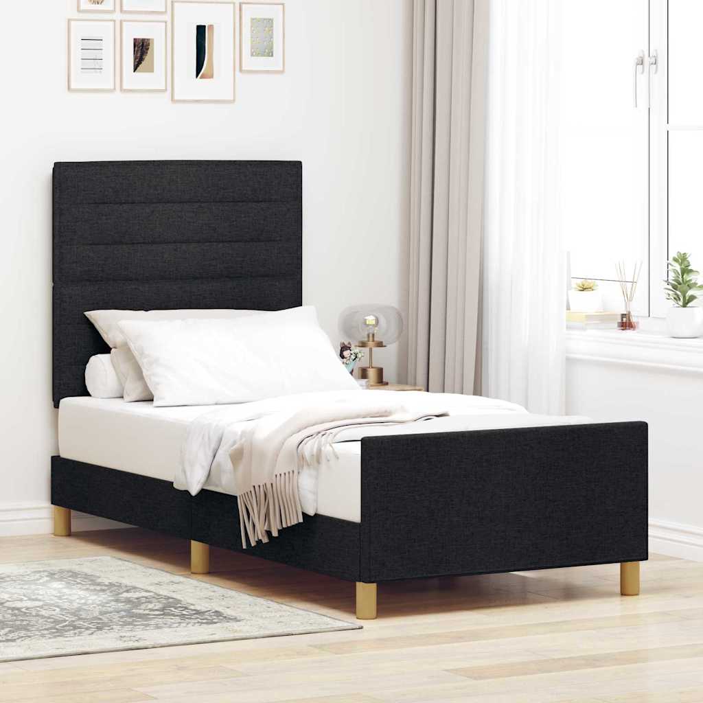 vidaXL Σκελετός Κρεβατιού με κεφαλάρι Μαύρο 90 x 200 cm ύφασμα