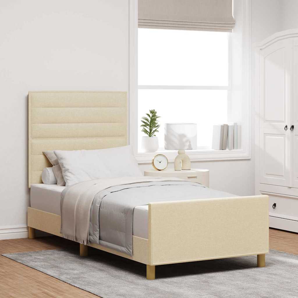 vidaXL Σκελετός Κρεβατιού με κεφαλάρι Κρεμ 90 x 200 cm ύφασμα