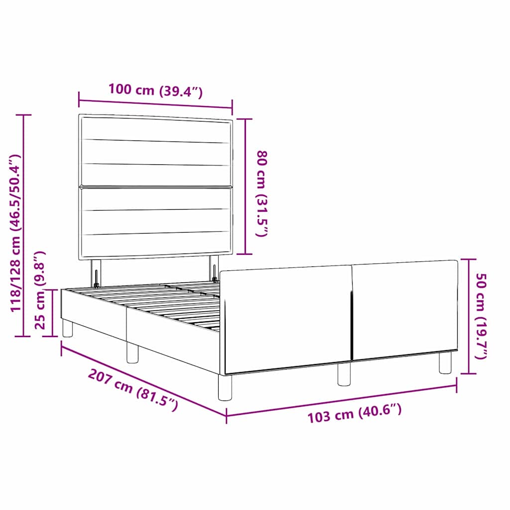 vidaXL Σκελετός Κρεβατιού με κεφαλάρι Taupe 100 x 200 cm ύφασμα