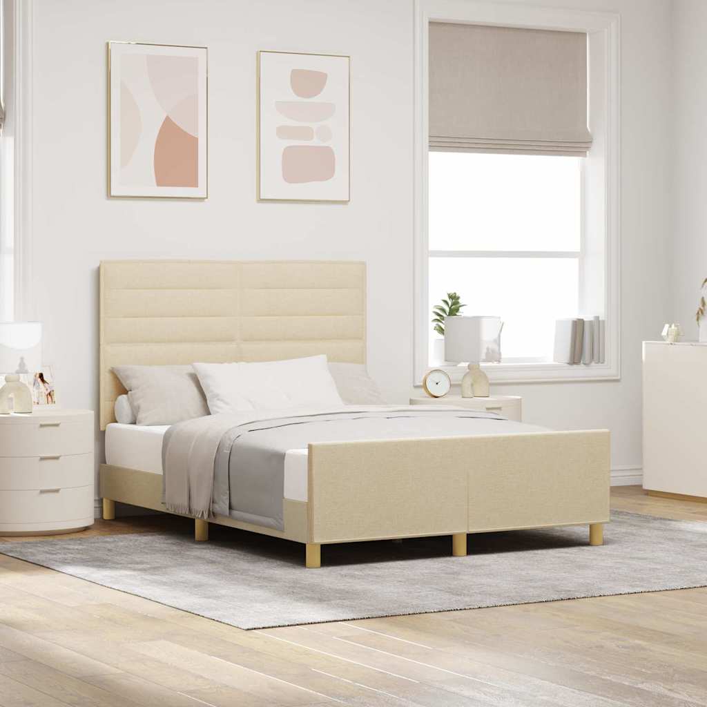vidaXL Σκελετός Κρεβατιού με κεφαλάρι Κρεμ 160 x 200 cm ύφασμα