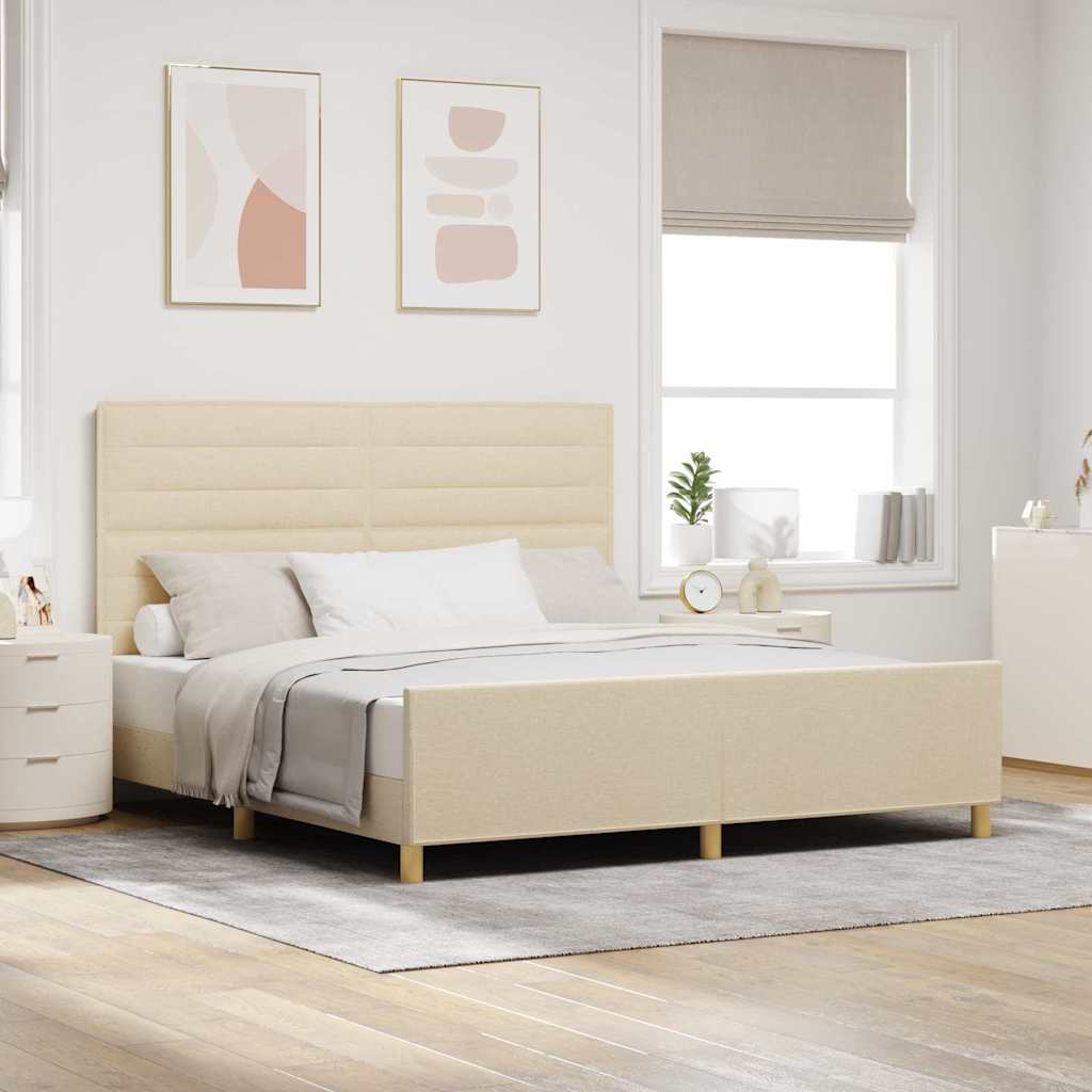 vidaXL Σκελετός Κρεβατιού με κεφαλάρι Κρεμ 180 x 200 cm ύφασμα