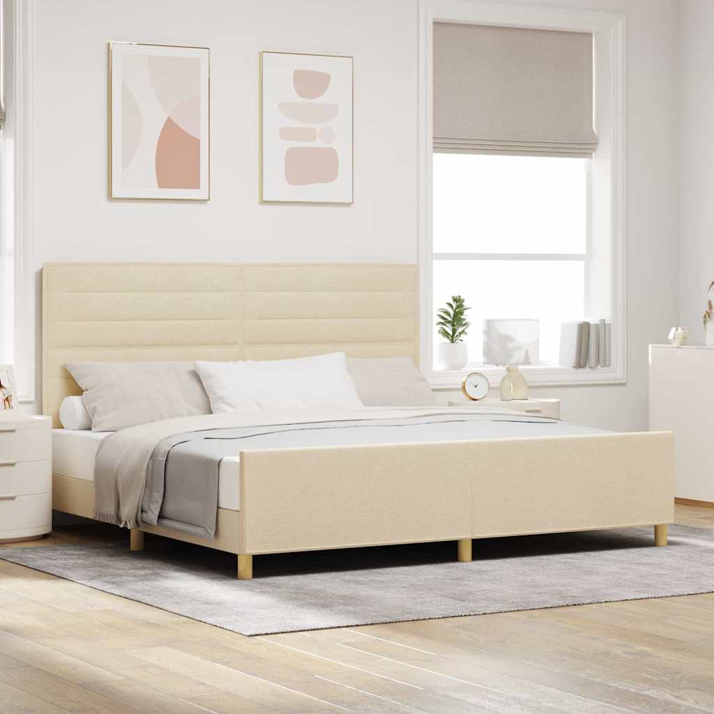 vidaXL Σκελετός Κρεβατιού με κεφαλάρι Κρεμ 200 x 200 cm ύφασμα