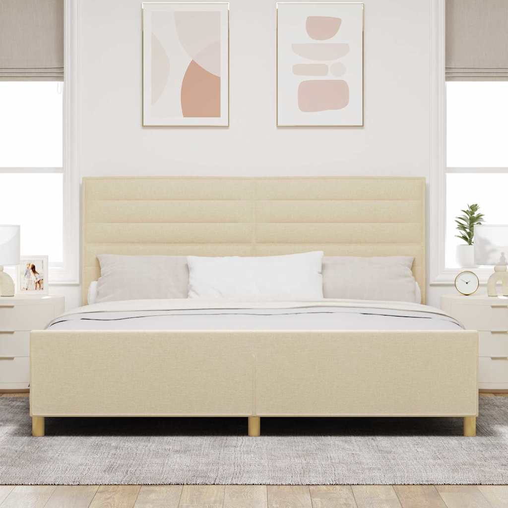 vidaXL Σκελετός Κρεβατιού με κεφαλάρι Κρεμ 200 x 200 cm ύφασμα