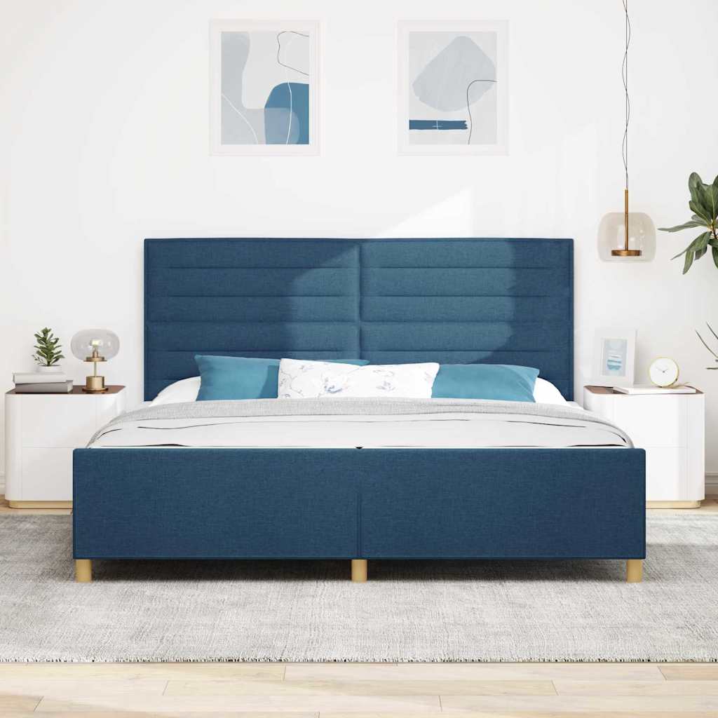 vidaXL Σκελετός Κρεβατιού με κεφαλάρι Μπλε 200 x 200 cm ύφασμα