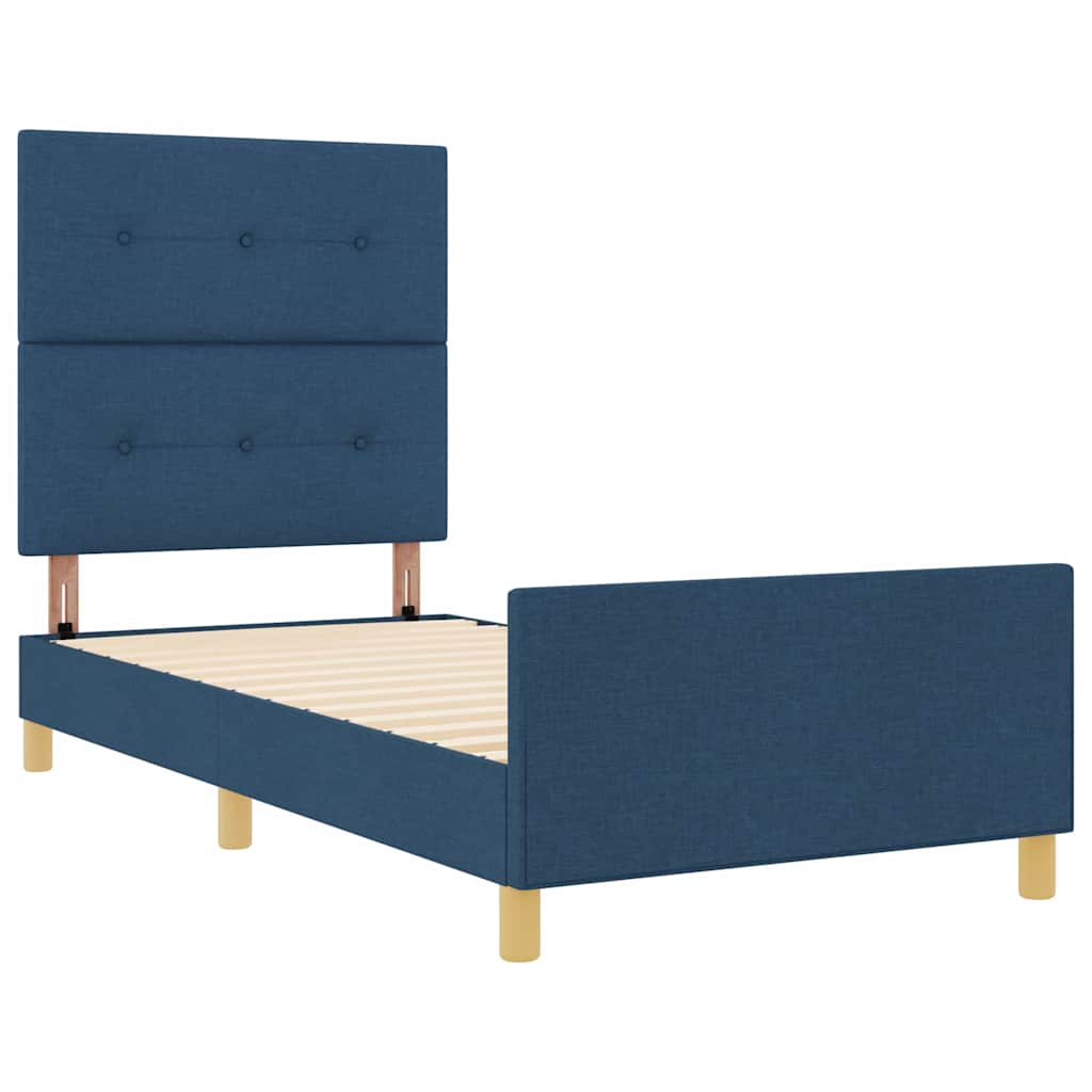 vidaXL Σκελετός Κρεβατιού με κεφαλάρι Μπλε 90 x 190 cm ύφασμα