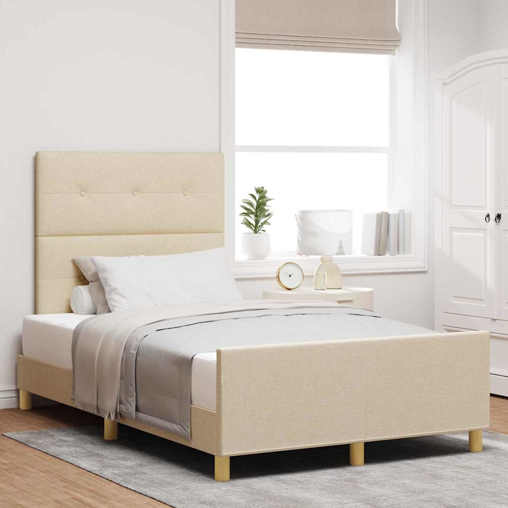 vidaXL Σκελετός Κρεβατιού με κεφαλάρι Κρεμ 120 x 190 cm ύφασμα