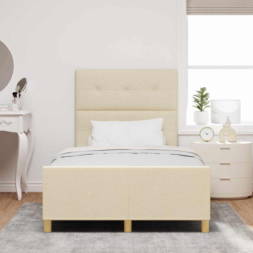 vidaXL Σκελετός Κρεβατιού με κεφαλάρι Κρεμ 120 x 200 cm ύφασμα