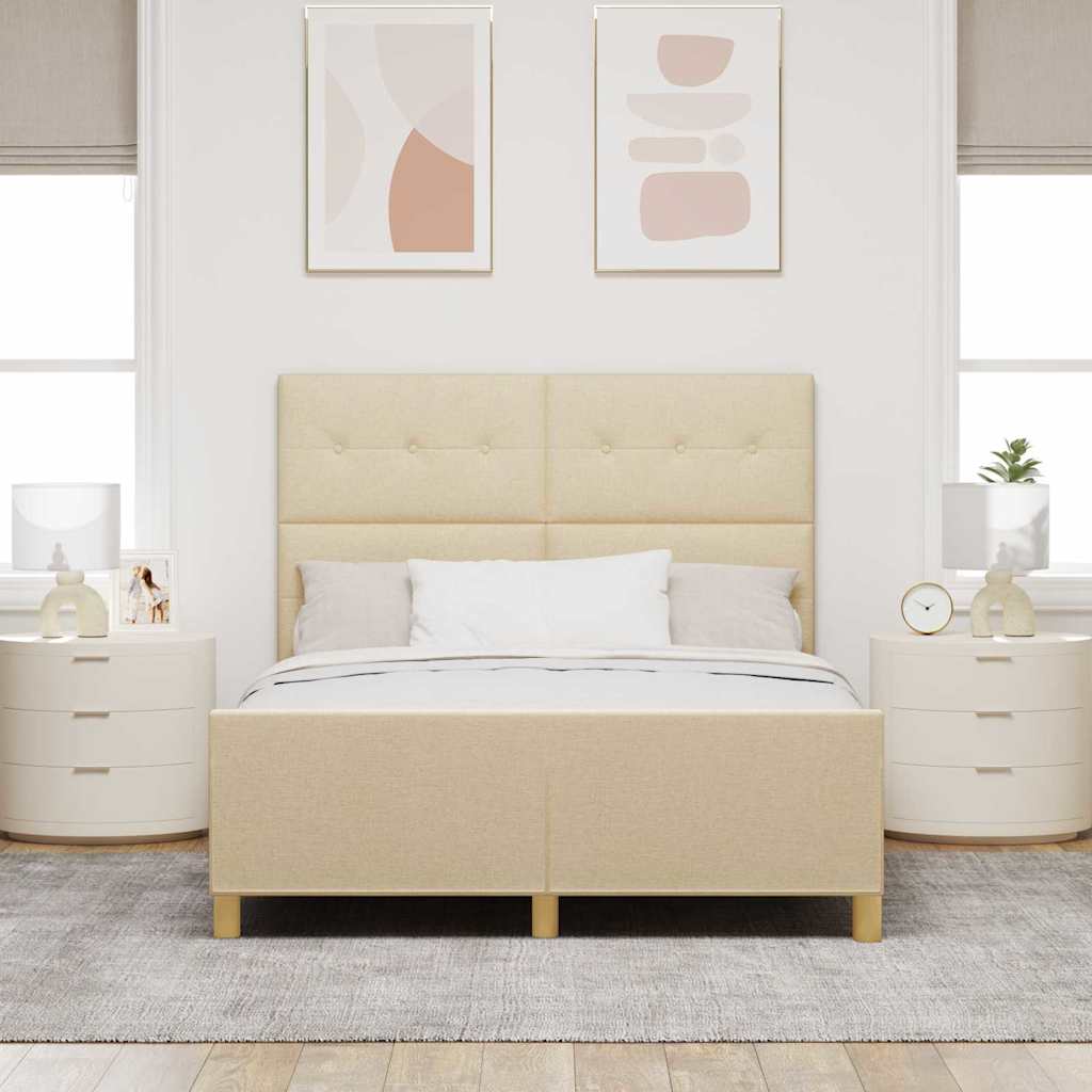 vidaXL Σκελετός Κρεβατιού με κεφαλάρι Κρεμ 140 x 190 cm ύφασμα