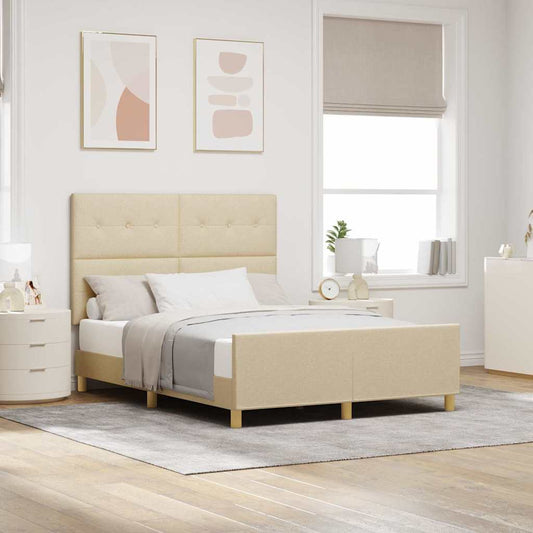 vidaXL Σκελετός Κρεβατιού με κεφαλάρι Κρεμ 160 x 200 cm ύφασμα