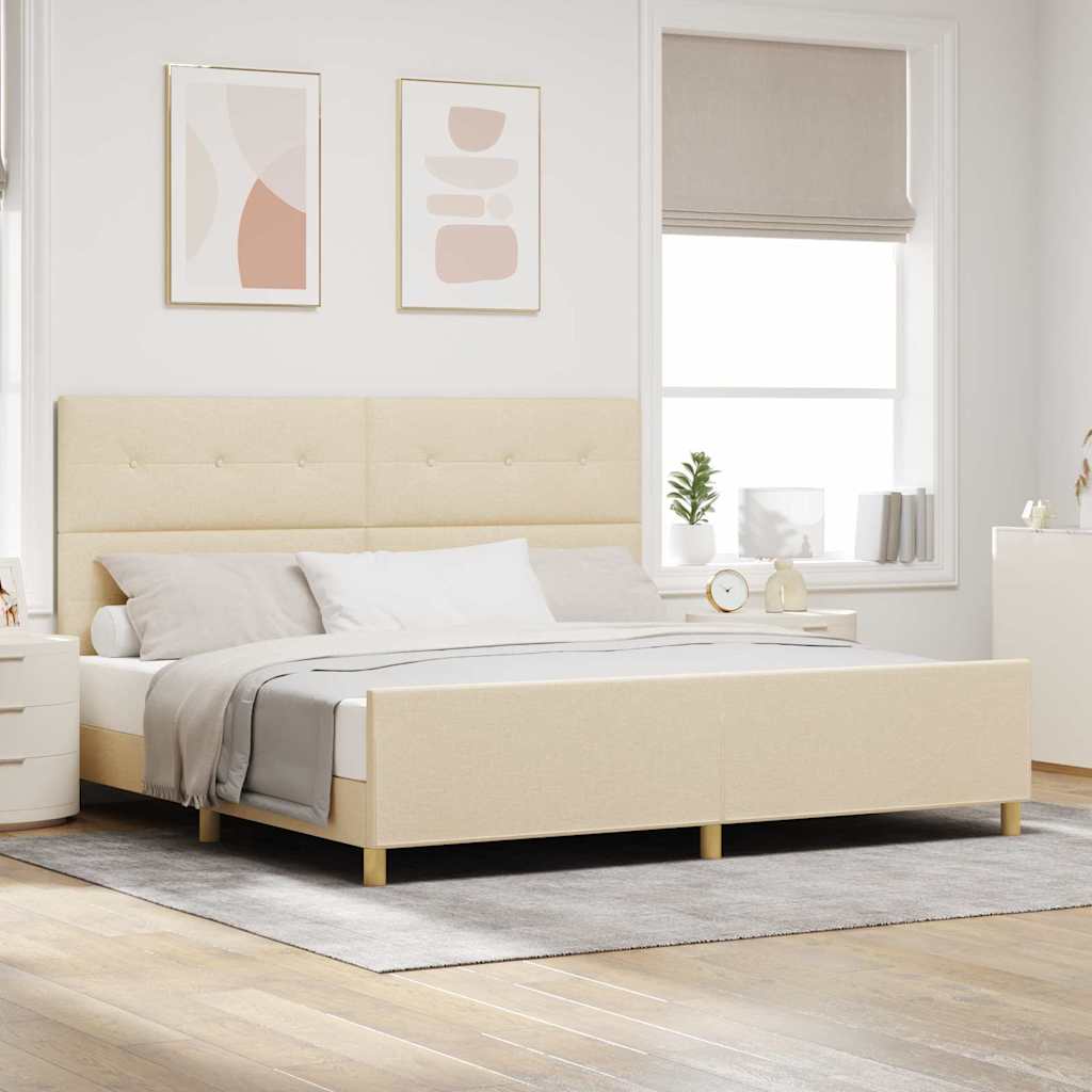 vidaXL Σκελετός Κρεβατιού με κεφαλάρι Κρεμ 200 x 200 cm ύφασμα