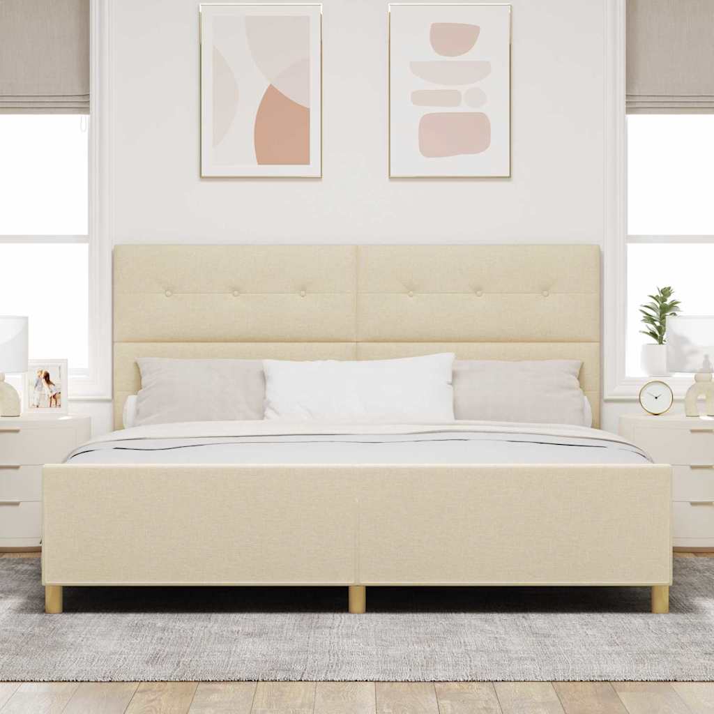 vidaXL Σκελετός Κρεβατιού με κεφαλάρι Κρεμ 200 x 200 cm ύφασμα