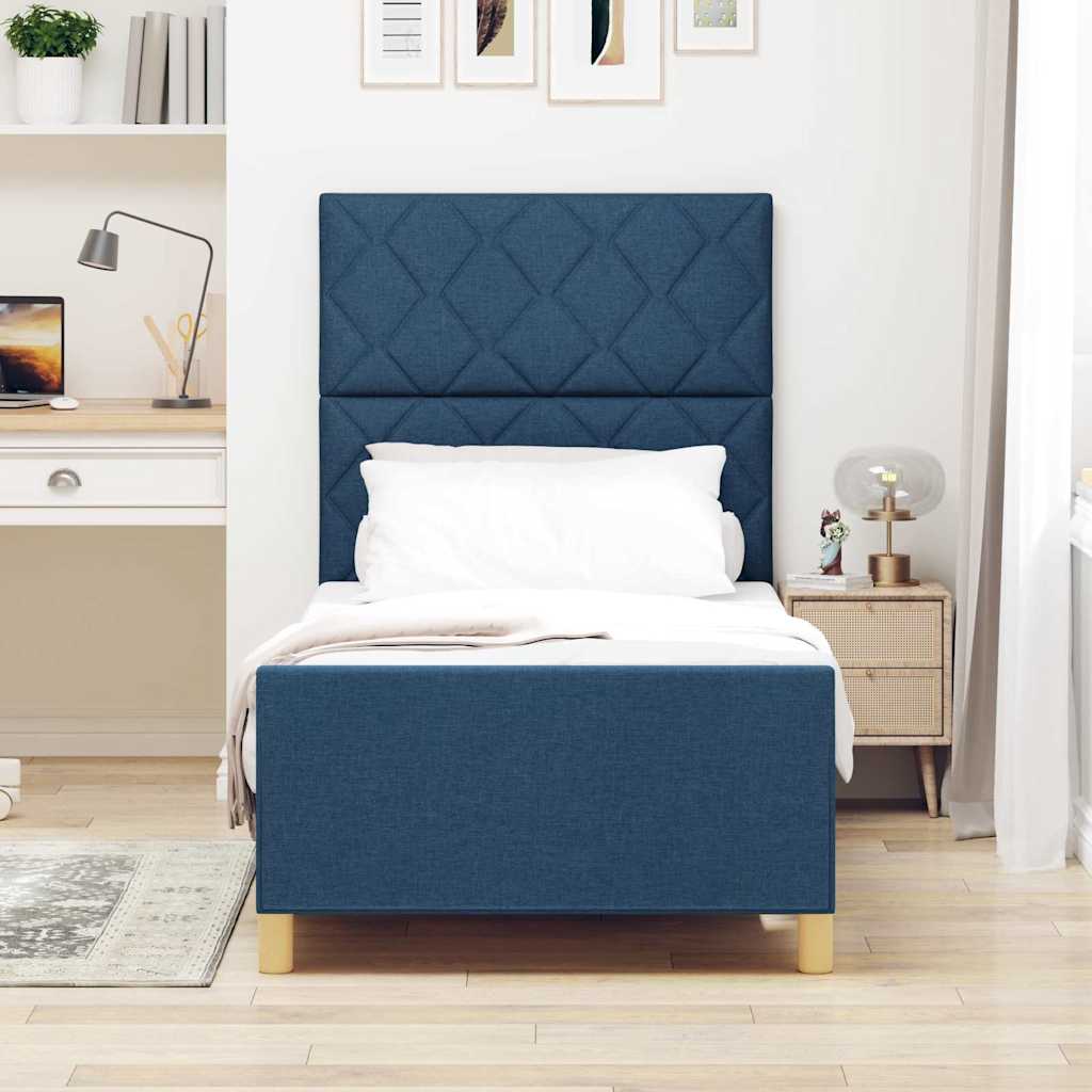 vidaXL Σκελετός Κρεβατιού με κεφαλάρι Μπλε 90 x 190 cm ύφασμα