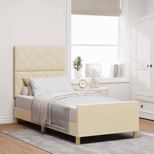 vidaXL Σκελετός Κρεβατιού με κεφαλάρι Κρεμ 100 x 200 cm ύφασμα