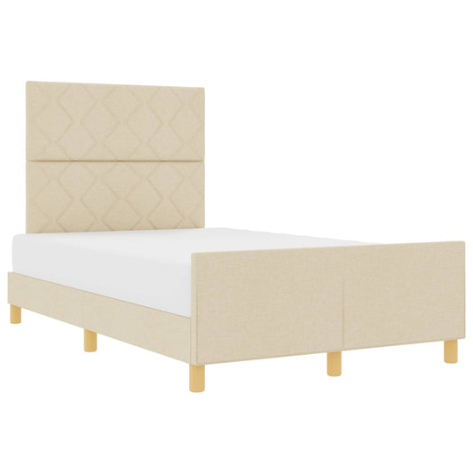 vidaXL Σκελετός Κρεβατιού με κεφαλάρι Κρεμ 120 x 190 cm ύφασμα