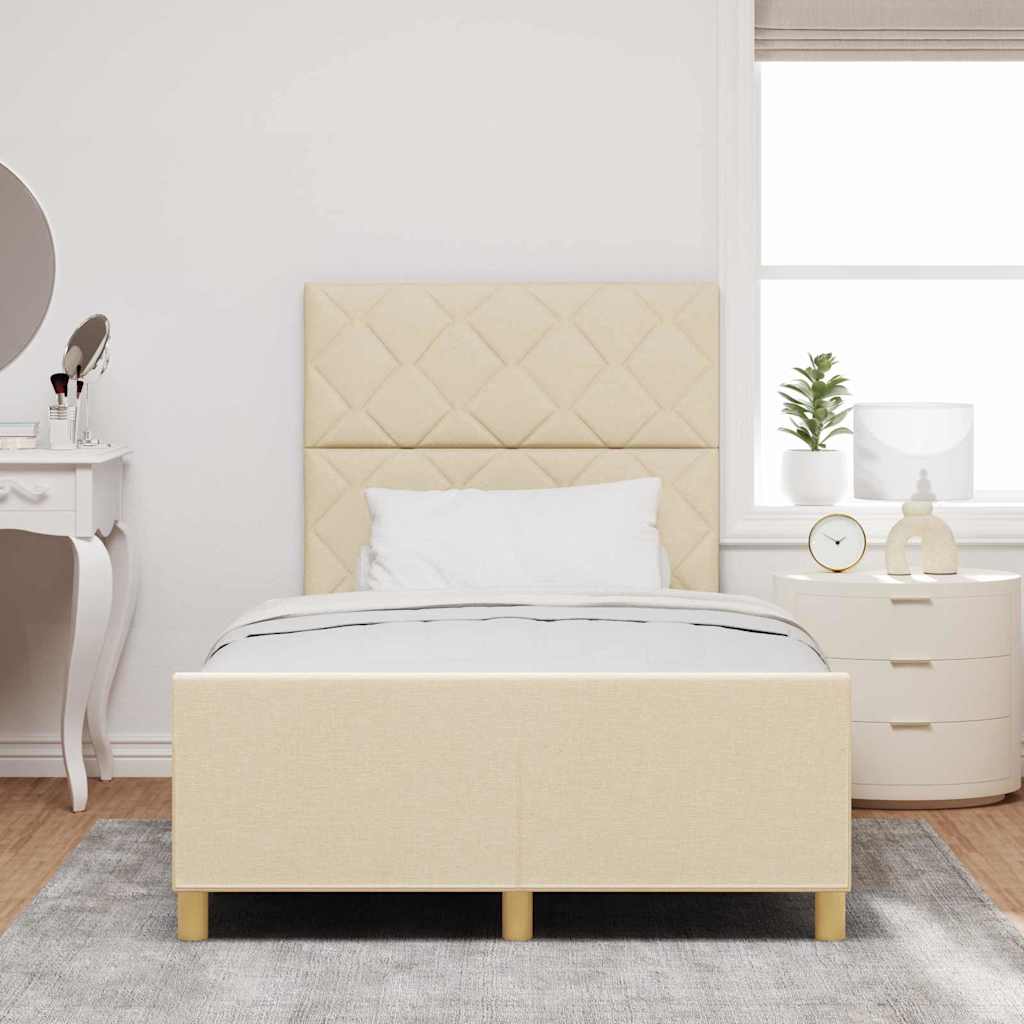 vidaXL Σκελετός Κρεβατιού με κεφαλάρι Κρεμ 120 x 200 cm ύφασμα