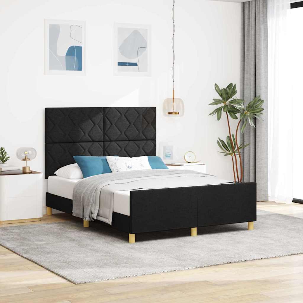 vidaXL Σκελετός Κρεβατιού με κεφαλάρι Μαύρο 140 x 200 cm ύφασμα