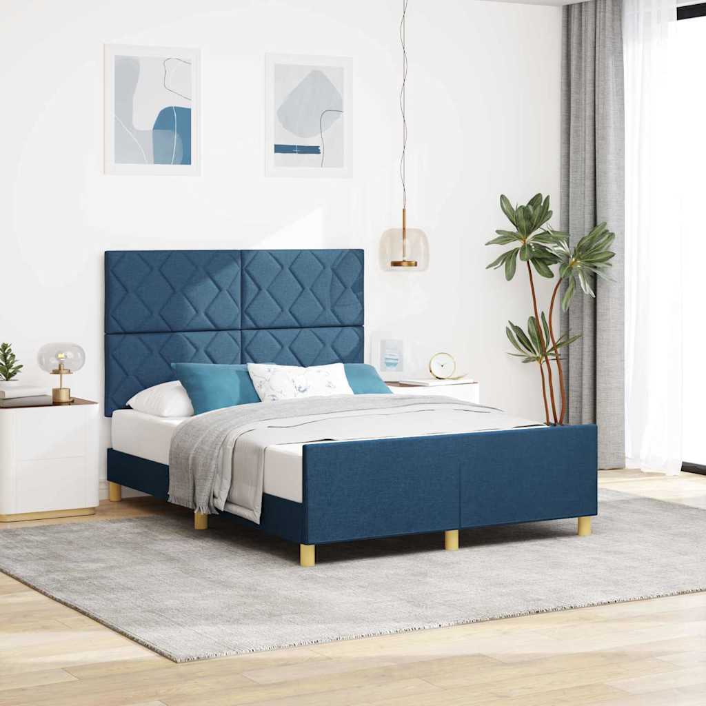vidaXL Σκελετός Κρεβατιού με κεφαλάρι Μπλε 140 x 200 cm ύφασμα