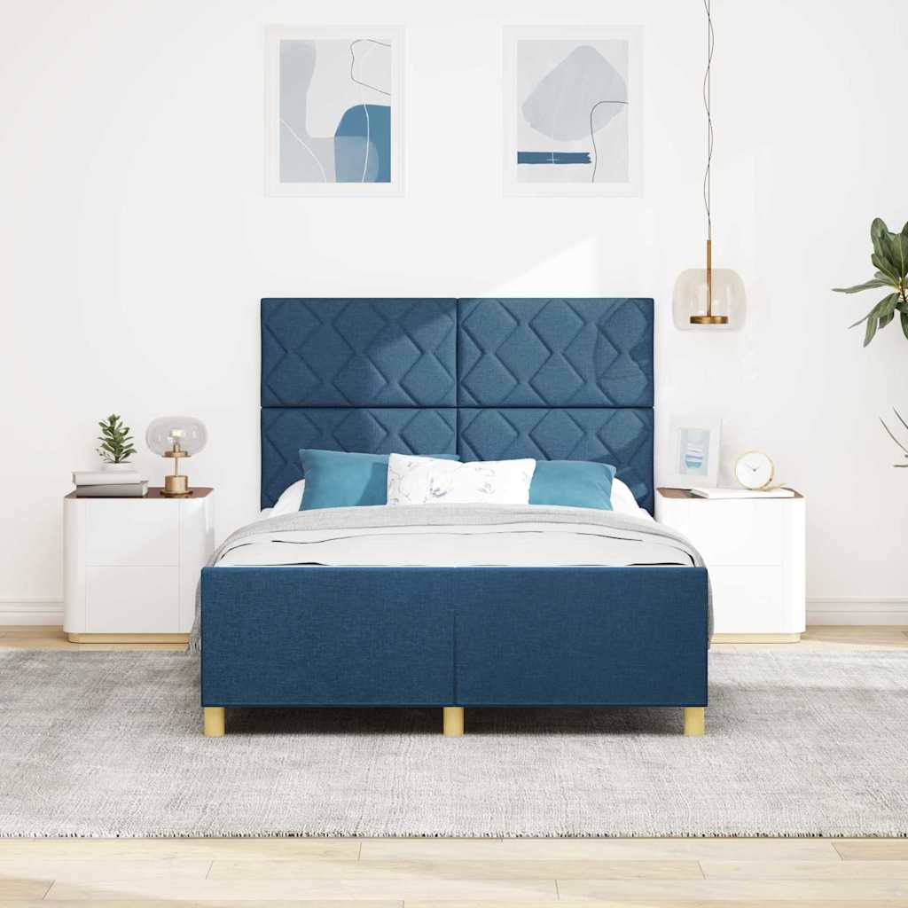 vidaXL Σκελετός Κρεβατιού με κεφαλάρι Μπλε 140 x 200 cm ύφασμα