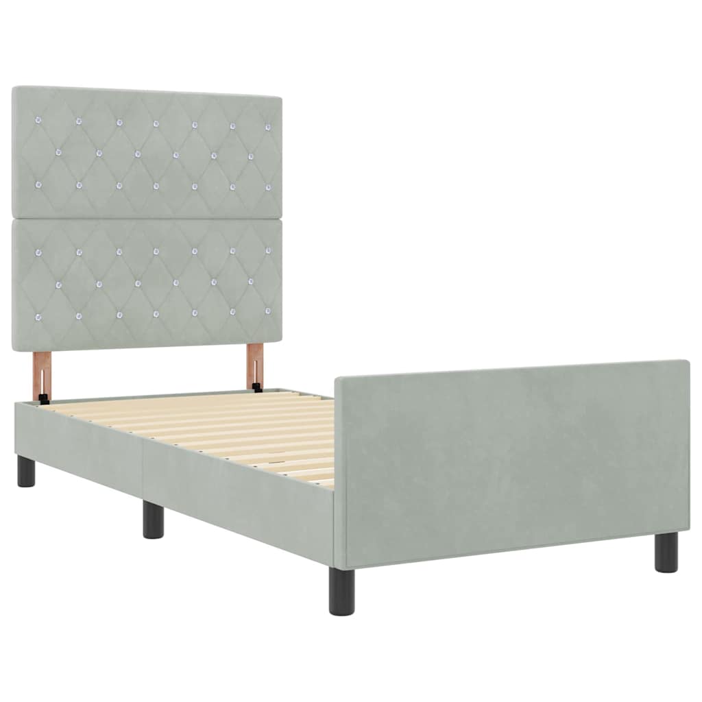 vidaXL Κρεβάτι με ελατήρια Ανοιχτό γκρι 90 x 190 cm Βελούδο