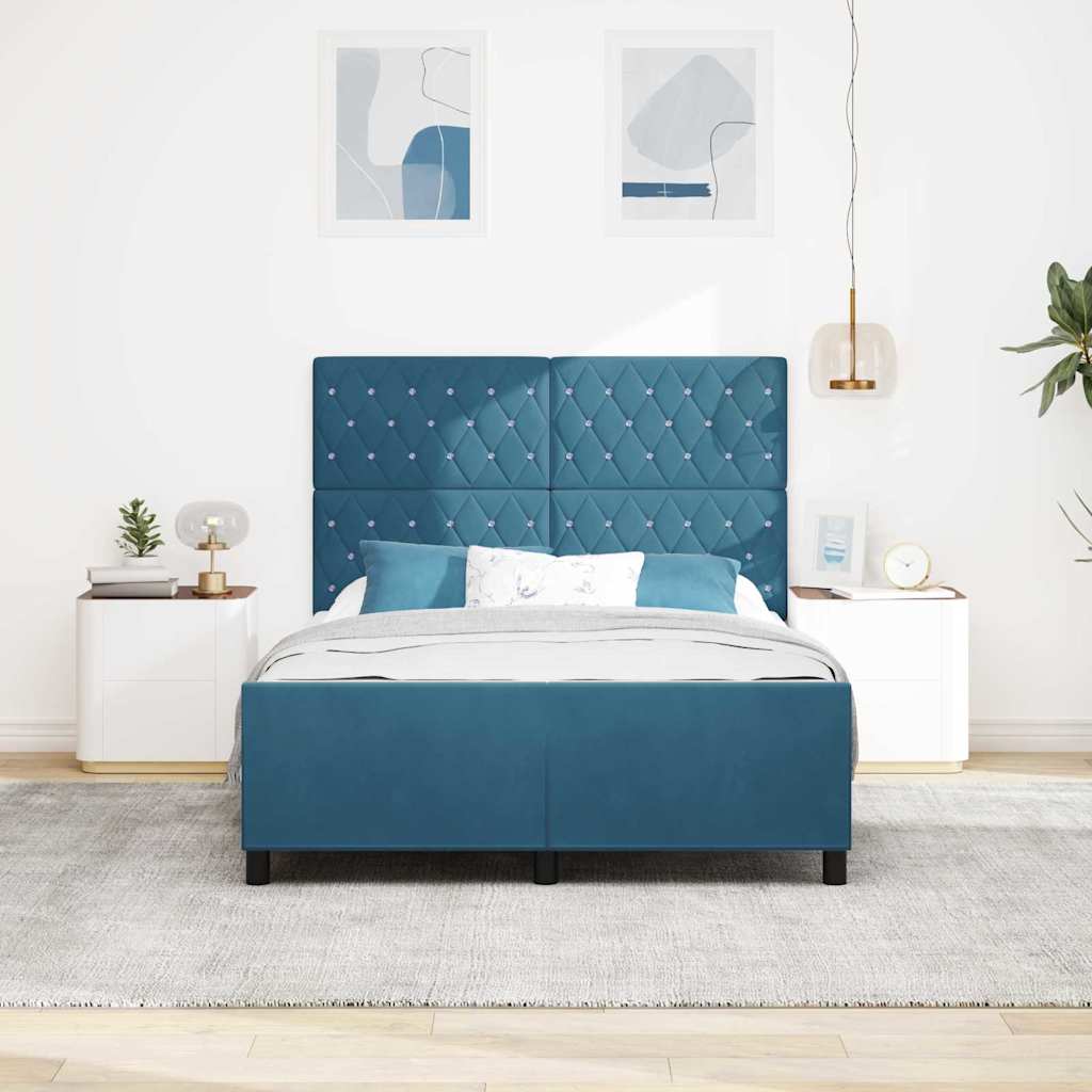 vidaXL Κρεβάτι με ελατήρια Σκούρο Μπλε 140 x 190 cm Βελούδο