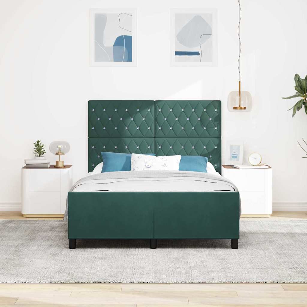 vidaXL Κρεβάτι με ελατήρια Σκούρο Πράσινο 140 x 200 cm Βελούδο