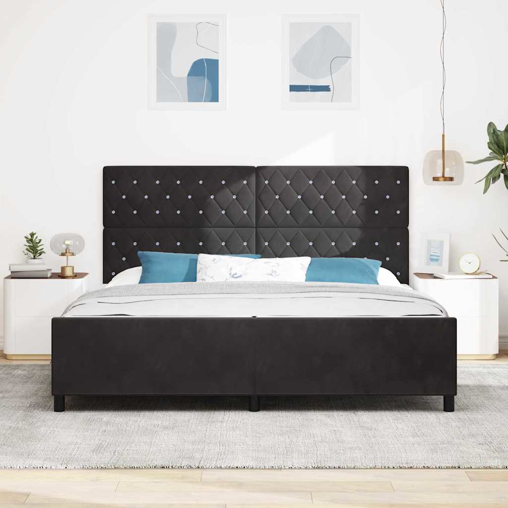vidaXL Κρεβάτι με ελατήρια με κεφαλάρι Μαύρο 200 x 200 cm Βελούδο