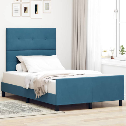 vidaXL Κρεβάτι με ελατήρια Σκούρο Μπλε 120 x 200 cm Βελούδο