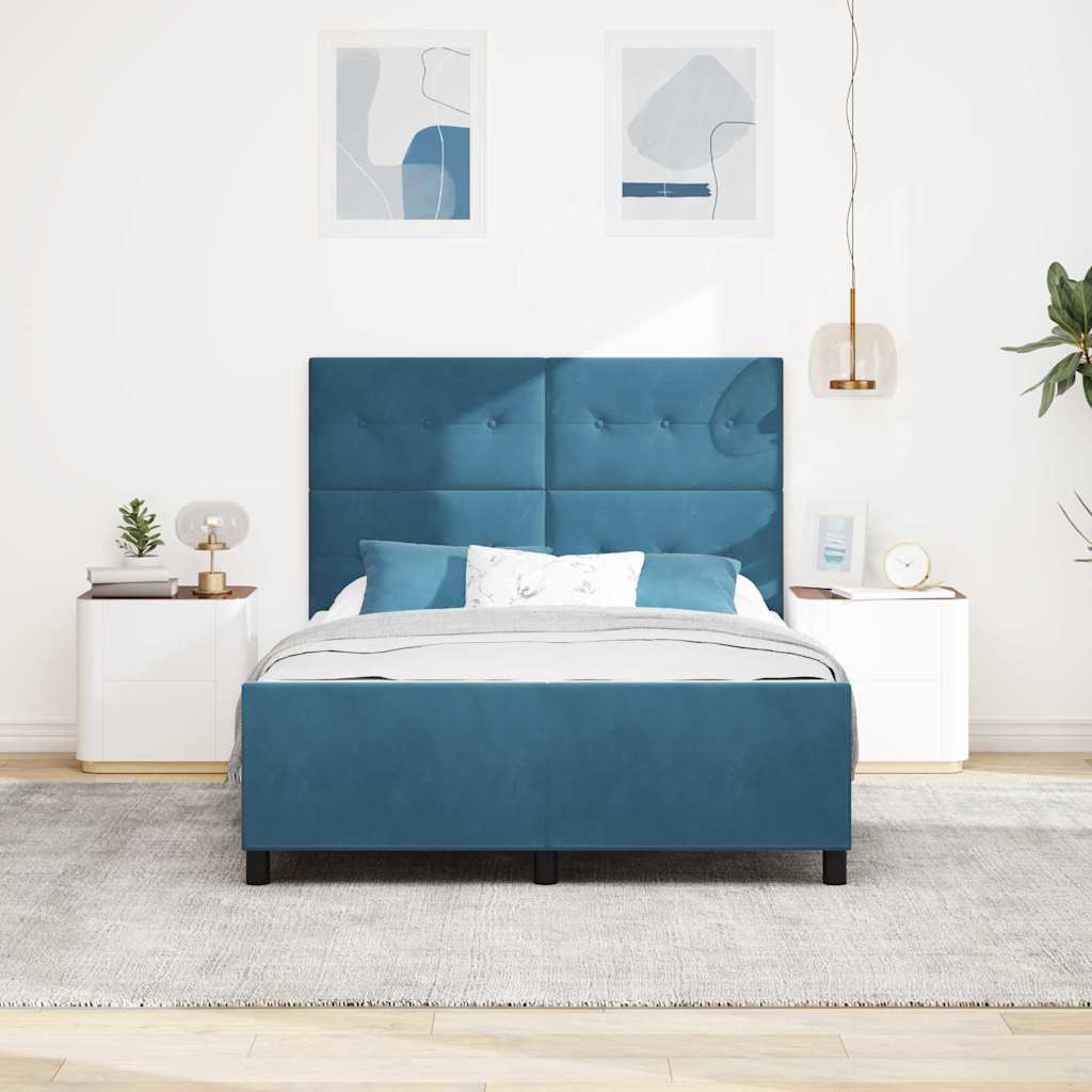 vidaXL Κρεβάτι με ελατήρια Σκούρο Μπλε 140 x 190 cm Βελούδο