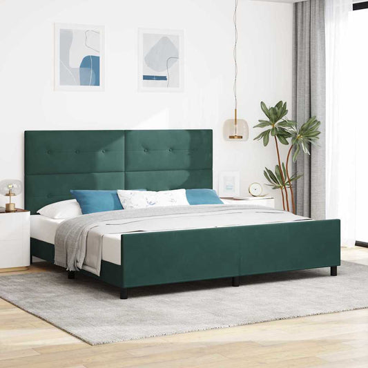 vidaXL Κρεβάτι με ελατήρια Σκούρο Πράσινο 200 x 200 cm Βελούδο