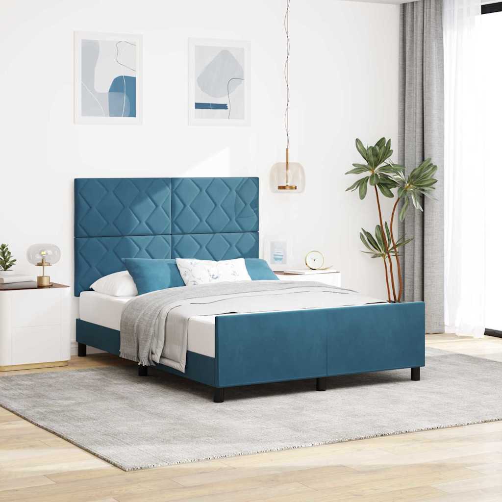 vidaXL Κρεβάτι με ελατήρια Σκούρο Μπλε 140 x 200 cm Βελούδο