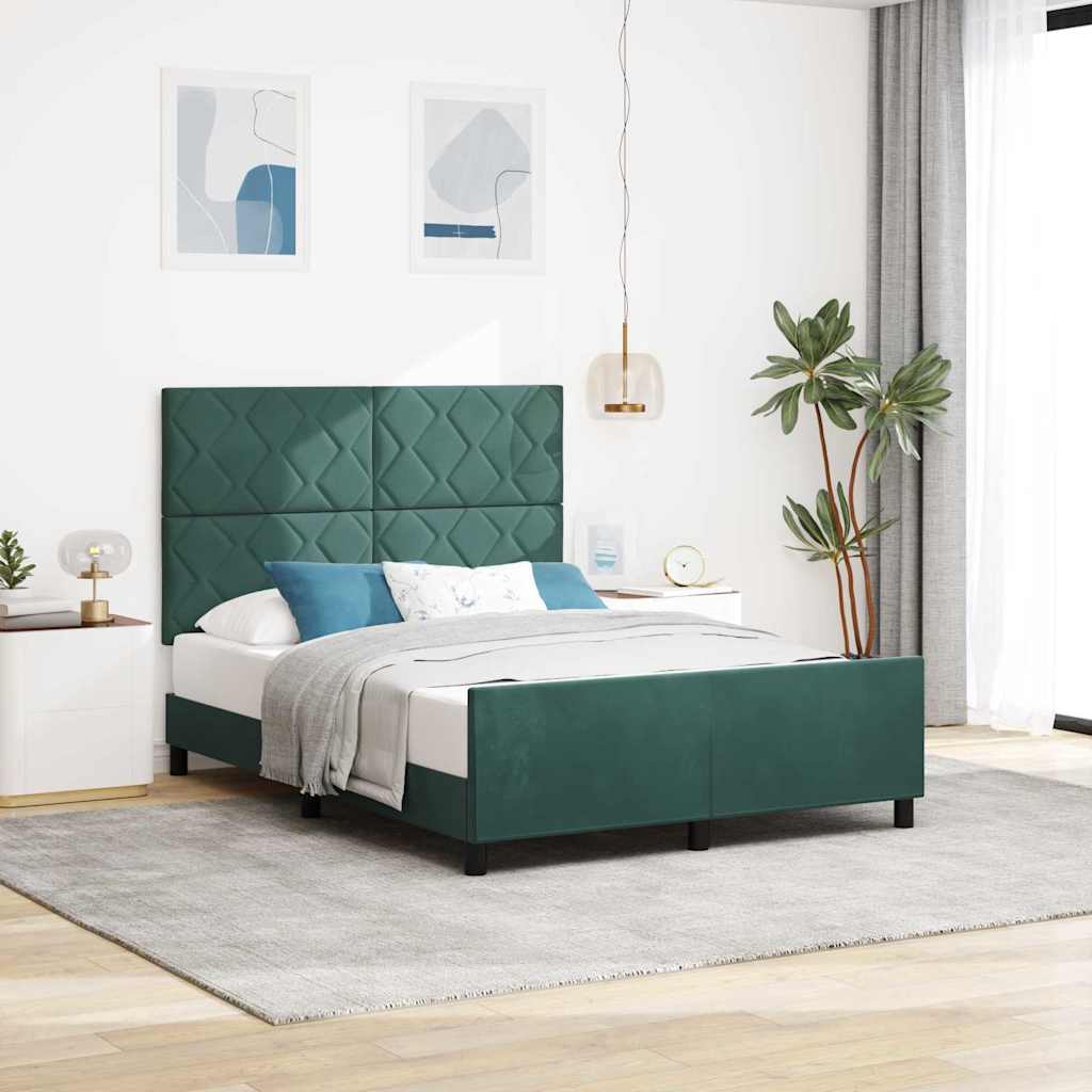 vidaXL Κρεβάτι με ελατήρια Σκούρο Πράσινο 160 x 200 cm Βελούδο