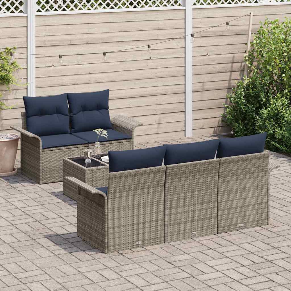 vidaXL Σετ Καναπέ Κήπου 6 pcs Γκρι και Ναυτικό συνθετικό ρατάν