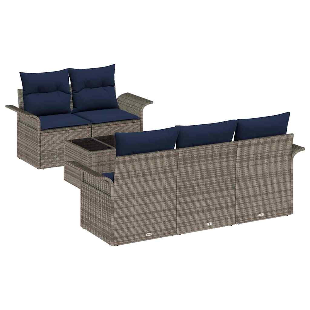 vidaXL Σετ Καναπέ Κήπου 6 pcs Γκρι και Ναυτικό συνθετικό ρατάν