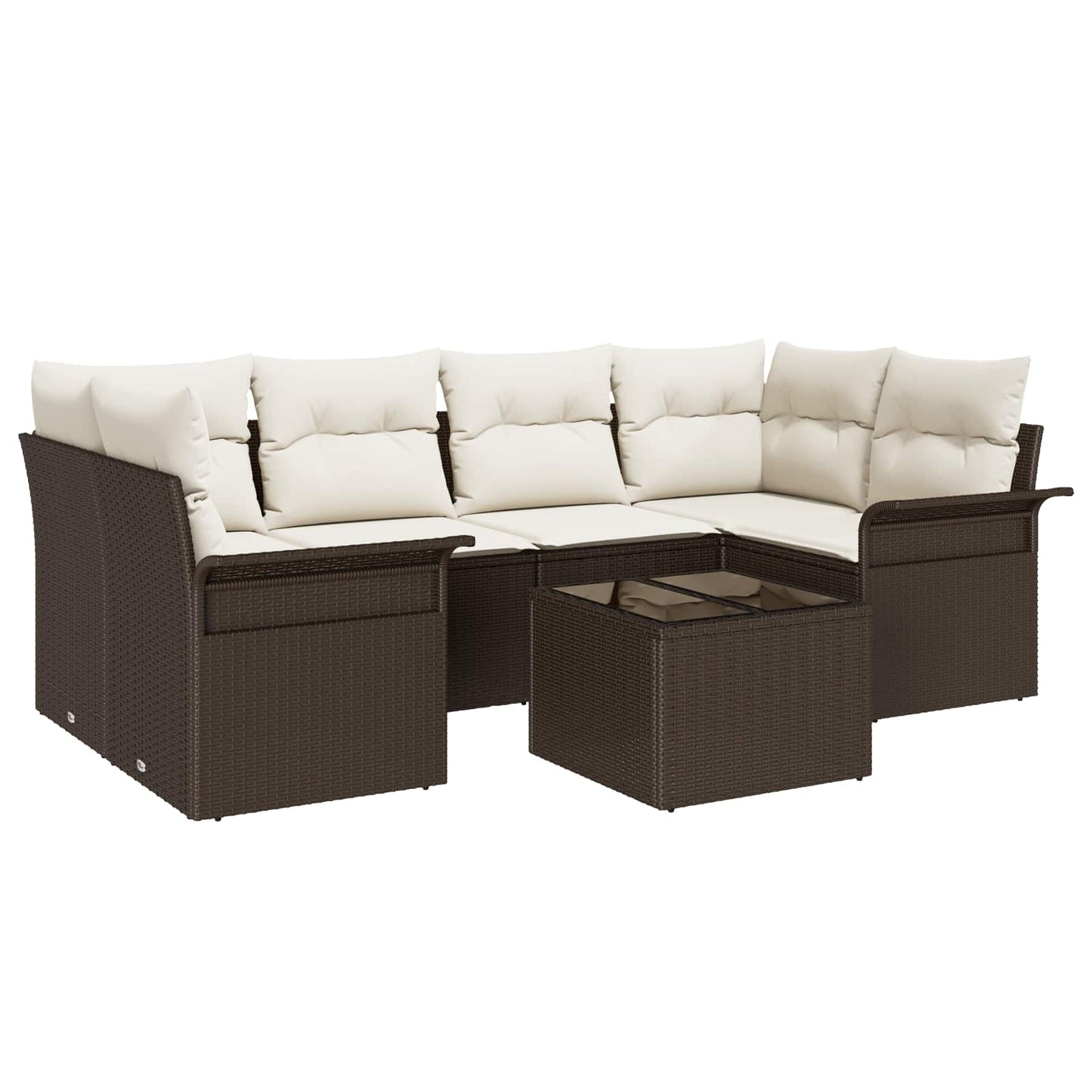 vidaXL Σετ Καναπέ Κήπου 7 pcs 6-Seater Καφέ και Κρεμ συνθετικό ρατάν