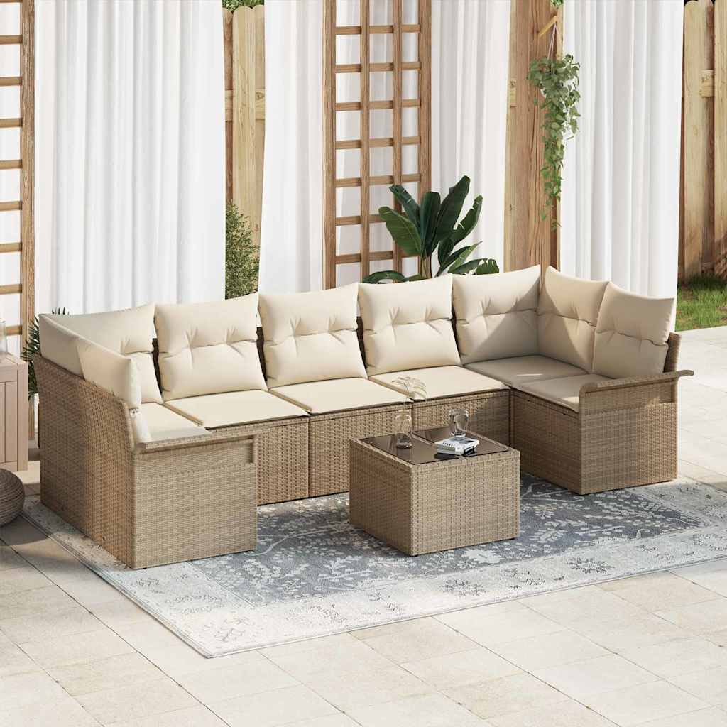 vidaXL Σετ Καναπέ Κήπου 8 pcs Μπεζ και Κρέμα συνθετικό ρατάν