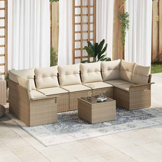 vidaXL Σετ Καναπέ Κήπου 8 pcs Μπεζ και Κρέμα συνθετικό ρατάν